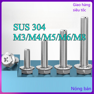 Ốc vít mặt bích chéo bằng thép không gỉ 304 bu lông lục giác bên ngoài chống trượt với vít họa tiết đệm (có răng) M3 / M4 / M5 / M6 / M8 【 JYD-ZZ-Z】
