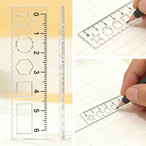 2 / 5 Chiếc Trong Suốt Mini Acrylic Thước Dễ Thương Di Động Bỏ Túi Thước Với Sóng Edge Sinh Viên Vẽ Dụng Cụ