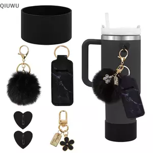 QIUWU 6 Phụ Kiện Bộ Chai Nước Giày Có Móc Mini Lipsti Tay Túi Pom Daisy Charm Móc Khóa Cho Stanley Tumbler.