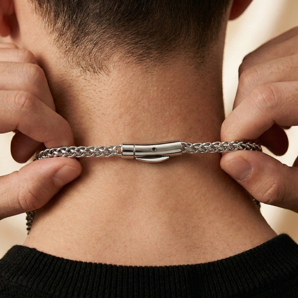 Vòng cổ thép không gỉ màu bạc 3/4mm cho nam