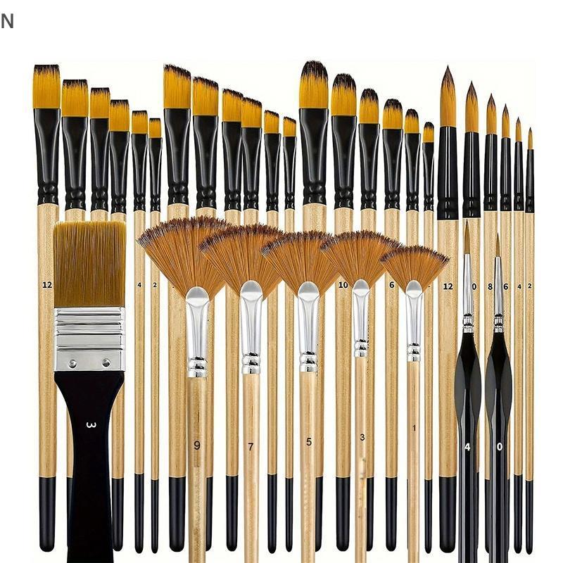 NS 32 Chiếc Bộ Cọ Sơn Cho Tranh Acrylic Lông Nylon Cao Cấp Với Tròn Filbert, Phẳng, Quạt, Góc, Tinh Tế Chi Tiết Bàn Chải Cho Nghệ Sĩ NS