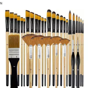 NS 32 Chiếc Bộ Cọ Sơn Cho Tranh Acrylic Lông Nylon Cao Cấp Với Tròn Filbert, Phẳng, Quạt, Góc, Tinh Tế Chi Tiết Bàn Chải Cho Nghệ Sĩ NS