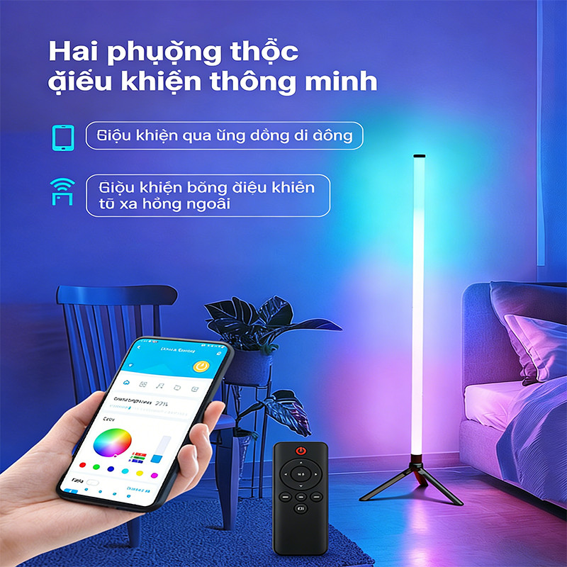 Đèn sàn góc tường tối giản, decor phòng ngủ sang trọng, cắm USB tiện lợi, đèn LED hiện đại