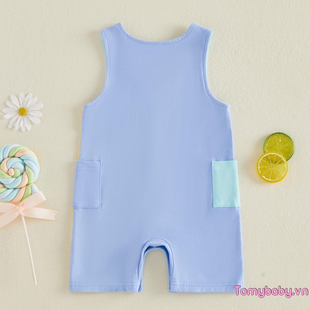Bộ áo liền quần mùa hè cho bé trai Màu sắc tương phản thông thường Bộ áo liền quần không tay