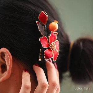 Kẹp tóc sườn xám nhung hoa gỗ filigree, phong cách cổ điển Trung Hoa, hương hoa lan