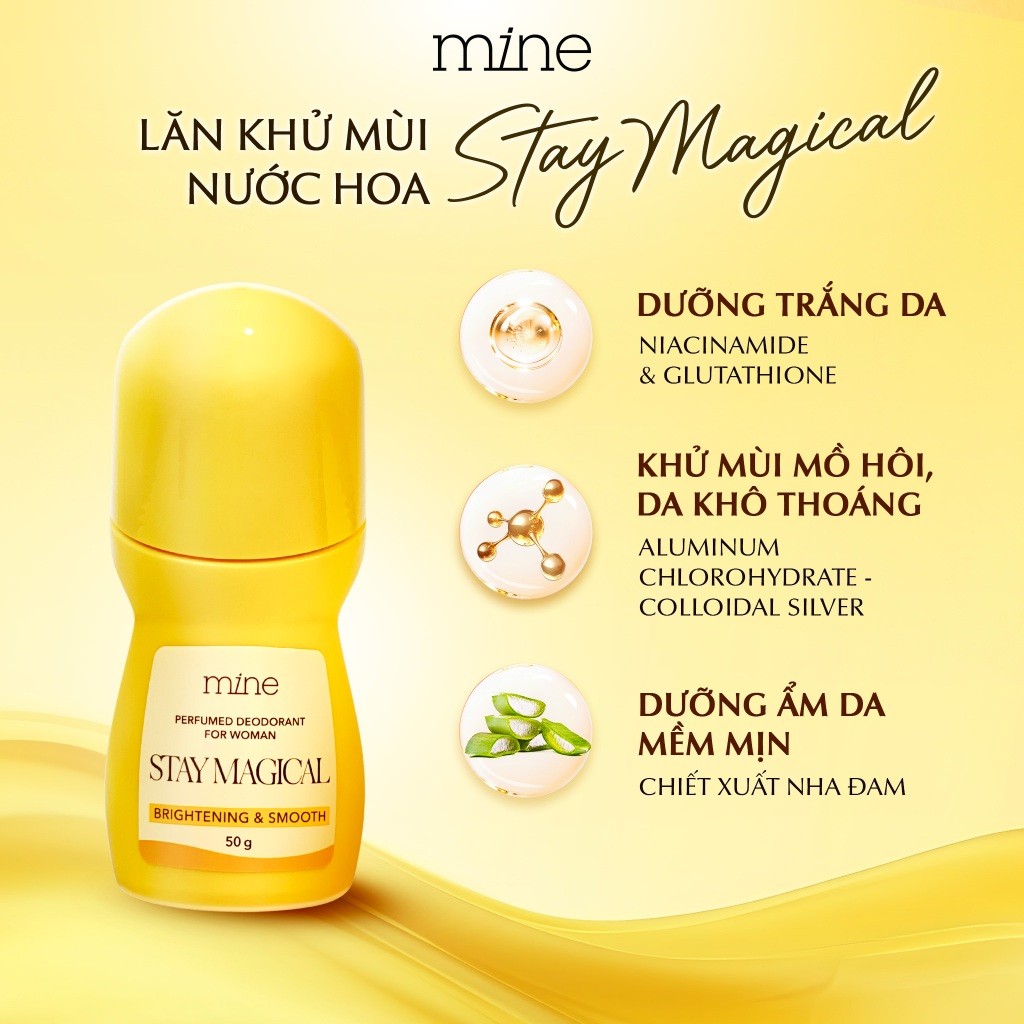 Lăn Khử Mùi Nữ Hương Nước Hoa Mine Dưỡng Trắng Sáng Da Niacinamide, Thơm Lâu Khử Mùi 50G