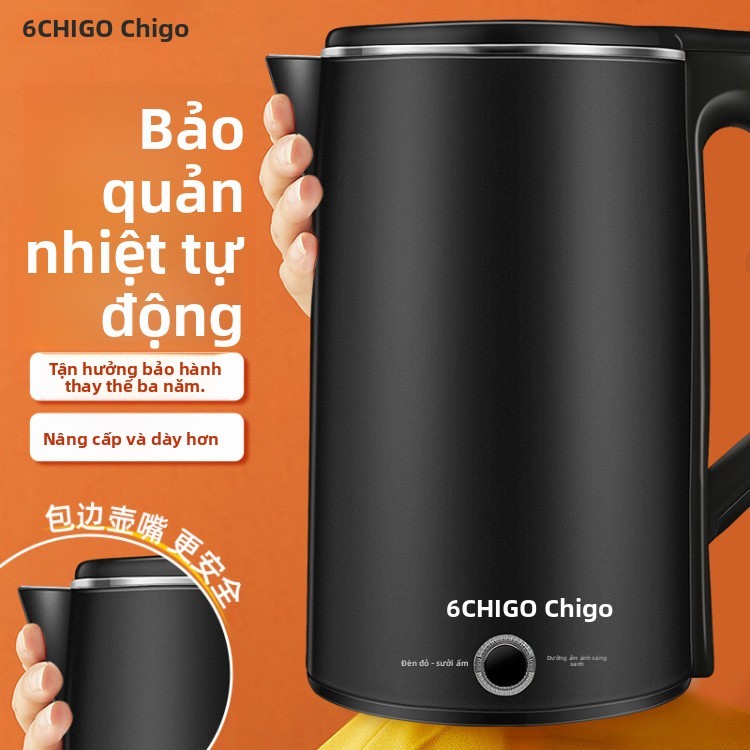 Ấm đun nước điện giữ nhiệt Zhigao Ấm đun nước chống bỏng hai lớp gia đình Tắt nguồn tự động