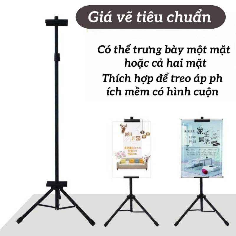 Giá Vẽ 3 Chân  - Giá Treo Poster 2 Mặt Gấp Gọn,  Điều Chỉnh Cao Độ Linh Hoạt Cho Hội Chợ, Siêu Thị Và Sự Kiện Tiệc Cưới