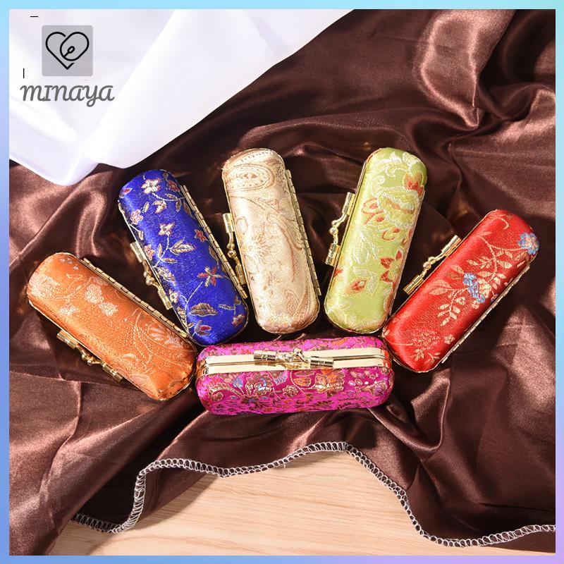 [MINAYA] Retro Thổ Cẩm Thêu Hoa Thiết Kế Hộp Đựng Son Môi Có Gương Son Môi Giá Đỡ VN