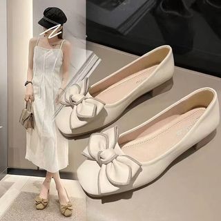 Ngoại Thương Xuyên Biên Giới Nơ Nông Miệng Vuông Ngón Chân Đế Mềm Giày Đậu Hà Lan Giày Đế Bằng Xuân Hè Bàn Đạp Mềm Đậu Hà Lan B