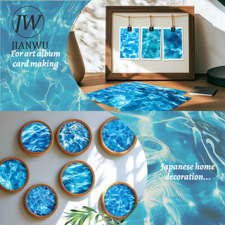 JIANWU 12 Tờ / bộ Vintage Xanh Biển Cảnh Quan Nước Cắt Kéo Thêu Sò Chất Liệu Giấy Sáng Tạo DIY Rác Tạp Chí Văn Phòng Phẩm