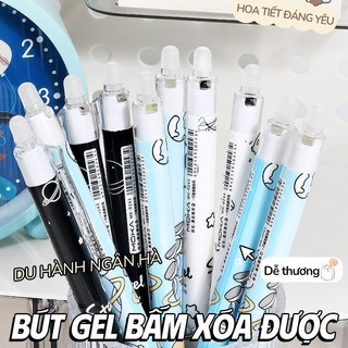Bút mực xoá được cho học sinh với phong cách cute - Hộp 20 bút mực nước ngòi 0.5mm xanh đen, thao tác bấm nhanh