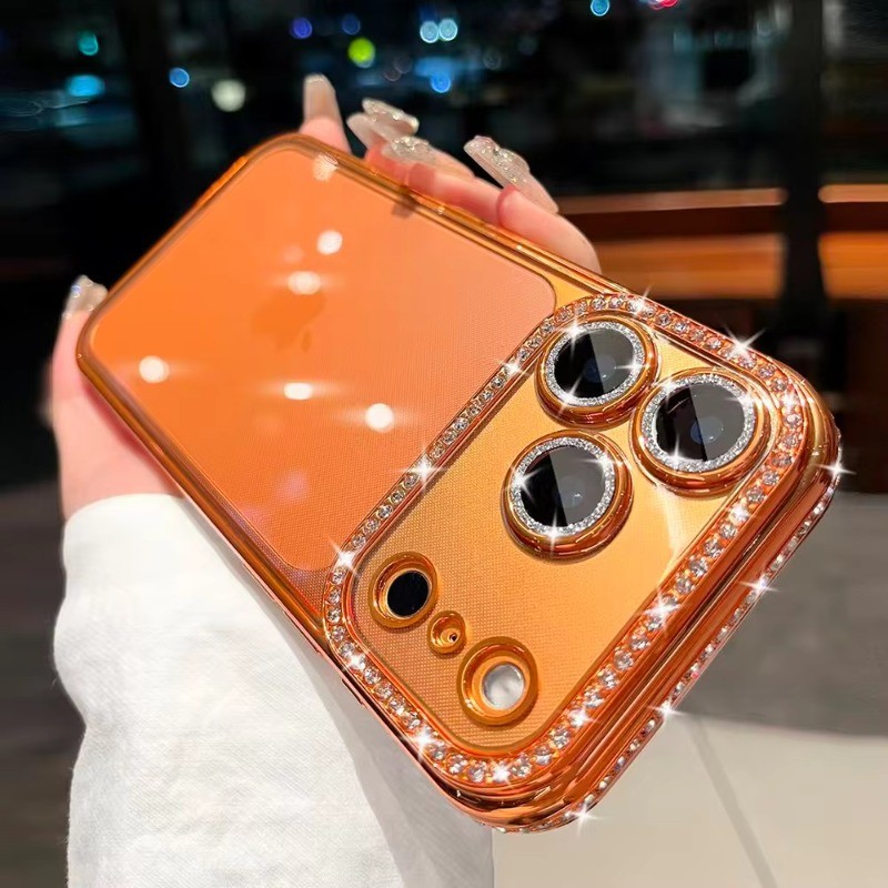 Ốp Điện Thoại Cho iPhone 17 16 15 14 13 12 Pro Max 11 15 plus Sang Trọng Lấp Lánh Kim Cương Giả Mạ Chống Sốc Trong Suốt
