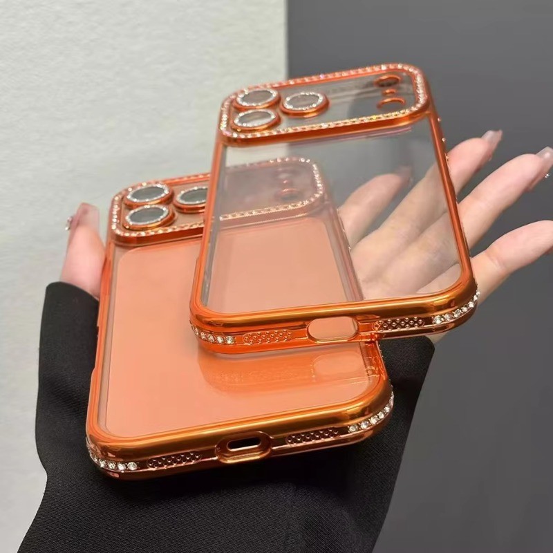 Ốp Điện Thoại Cho iPhone 17 16 15 14 13 12 Pro Max 11 15 plus Sang Trọng Lấp Lánh Kim Cương Giả Mạ Chống Sốc Trong Suốt