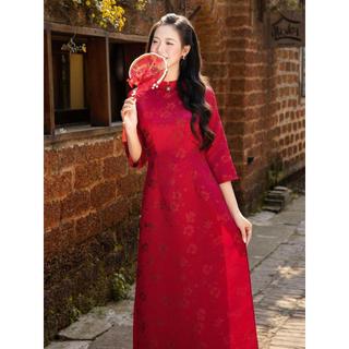 Áo dài AD274 - QD001 cách tân tay lỡ phối tà họa tiết hoa
