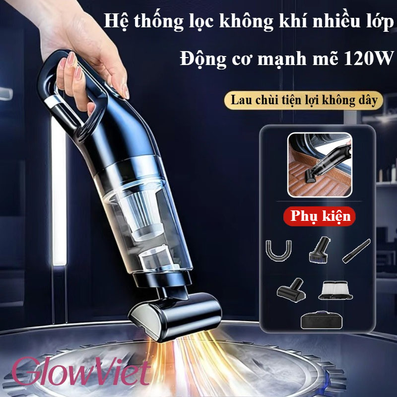 Máy Hút Bụi Cầm Tay Không Dây, Dây Dung Tích 500ml, Công Suất 120W, Lực Hút Siêu Mạnh, Cho Ô Tô Và Nhà Cửa