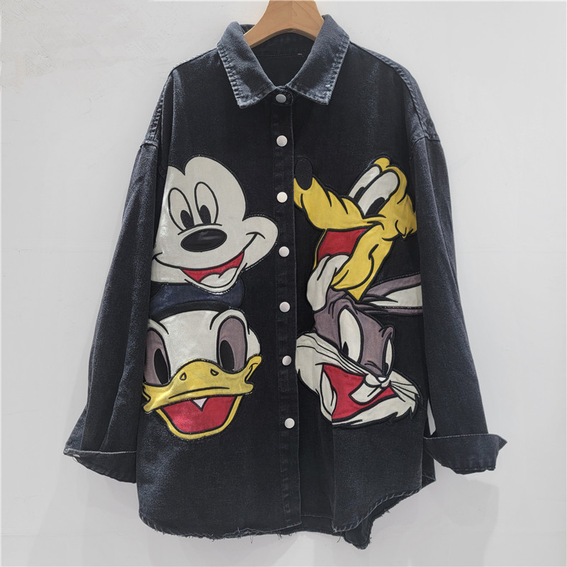 Hàng châu âu áo sơ mi denim nữ cao cấp, thêu giữa chiều dài, phong cách hồng kông