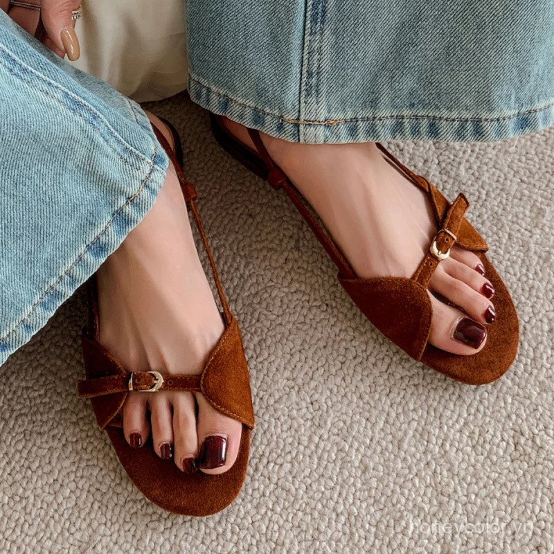 Vintage OneStrap Flat Sandals dành cho nữ Thiết kế độc đáo OpenToe Kỳ nghỉ phong cách La Mã thông thường