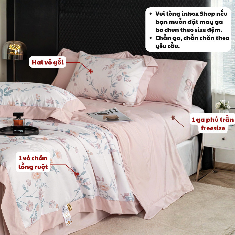 (ST887) Set chăn ga 4 món memmimbedding luxury chất liệu Bamboo Modal thế hệ mới thoáng mát thiết kế bắt mắt