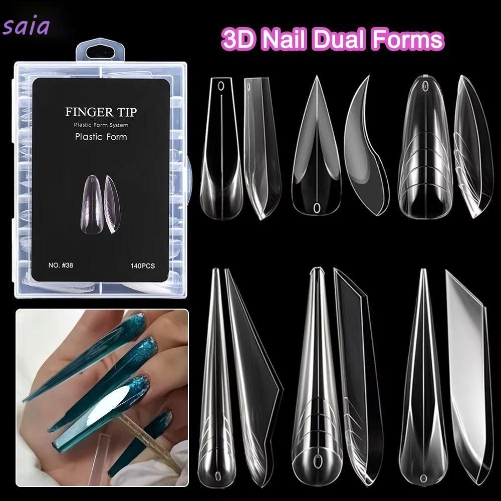 SAIA Advanced Shape Dual Forms, Full Cover Khuôn Nối Dài Móng Tay Có Thể Tái Sử Dụng, Extension Poly Nail Gel Cong Stiletto Dụng Cụ Thiết Kế Móng Tay