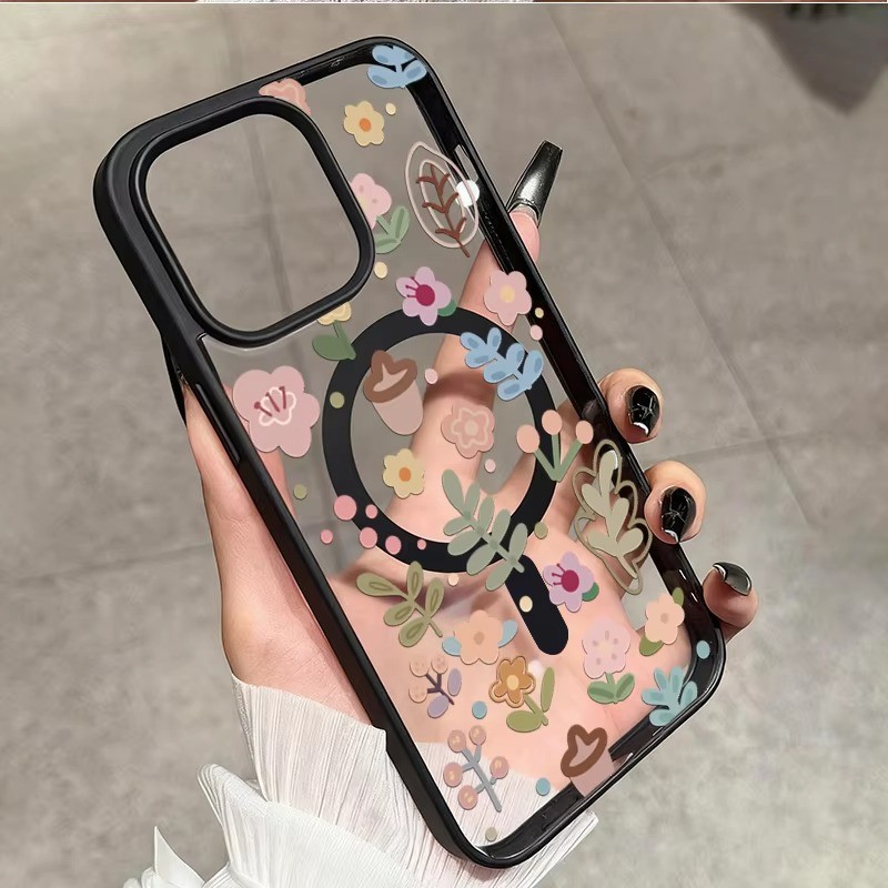 Sang Trọng Hoa Dễ Thương Cho Từ Tính Sạc Không Dây Trong Suốt Ốp lưng Samsung S25 Ultra S26 S25 S24 S23Plus FE Ốp Lưng Chống Sốc