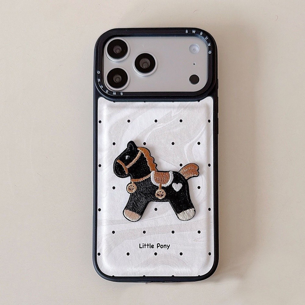 Ốp Điện Thoại Da Nhung Thêu 3D Ngựa Cho iPhone 17 Pro Max 16 15 14 13 Vỏ Bảo Vệ Chống Sốc