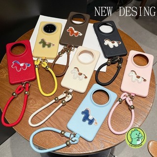 Ốp Điện Thoại Pony Năm Mới Có Dây Buộc Cho Honor X9A X9B X9C Smart X9 Magic 7 6 5 4 Pro Plus Lite 5G 4G Mặt Sau Sang Trọng Da PU Vỏ Mềm Hình Ngựa Hoạt Hình Dễ Thương