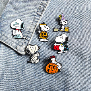 6 Cái / bộ Dễ Thương Snoopy Halloween Bí Ngô Kim Loại Giọt Dầu Quần Áo Túi Trang Trí Pin