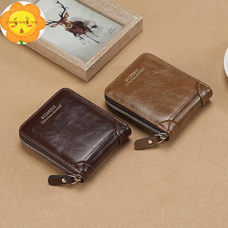 VASTJI Vintage Ngắn Dây Kéo Ví Nam Thời Trang Đồng Xu Nhà Thơ Nhiều Thẻ Khe Cắm Thẻ Ví Cao Cấp Sang Trọng Ví Quà Tặng VN