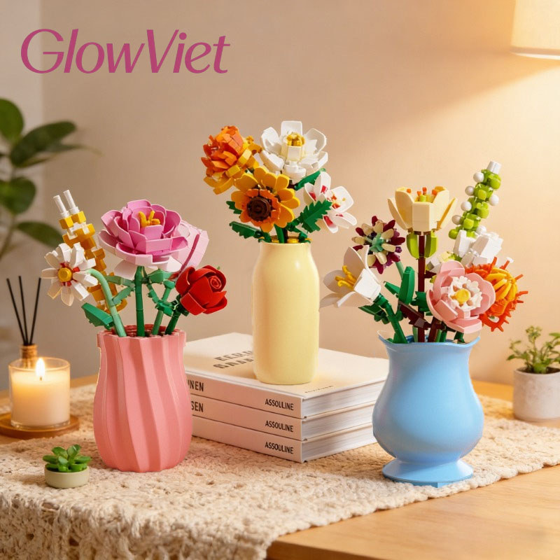 Bộ 16 Hộp Hoa Lắp Ráp DIY Mini, ó Hoa Lắp Ráp Handmade, mô hình khối xây dựng, Quà Tặng Sáng Tạo