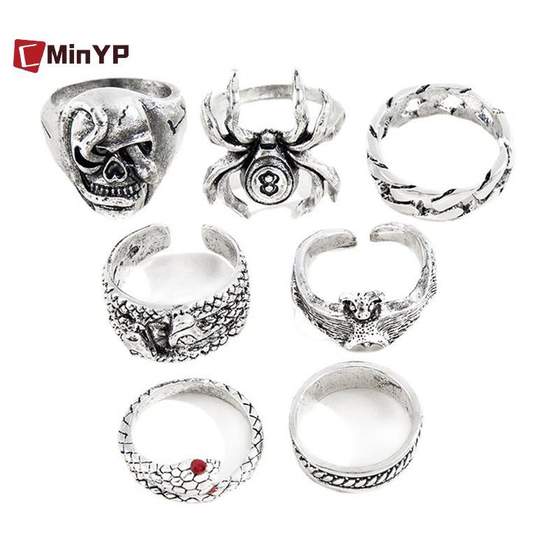 CyinYP Nhẫn Punk Rắn Gothic Nhện - Bộ 7 Chiếc, Phù Hợp Làm Quà Tặng Thời Trang
