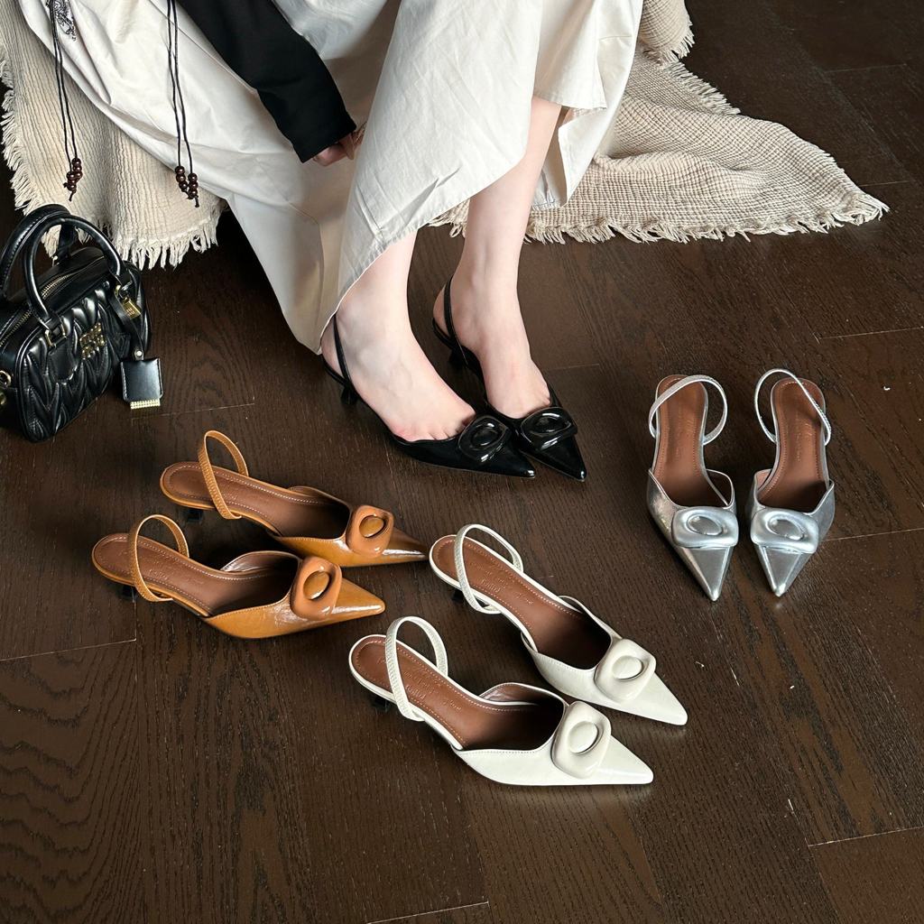Giày Sandal Khóa Vuông Mũi Nhọn TT Nữ Cao Gót Lưng Rỗng Tính Khí Giày