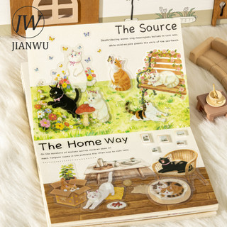 JIANWU Phiêu Lưu Của Mèo Con Dễ Thương Series Kawaii Mèo Phong Cảnh Chất Liệu Cắt Kéo Sổ Lưu Niệm PET Miếng Dán Tạp Chí Sáng Tạo Văn Phòng Phẩm