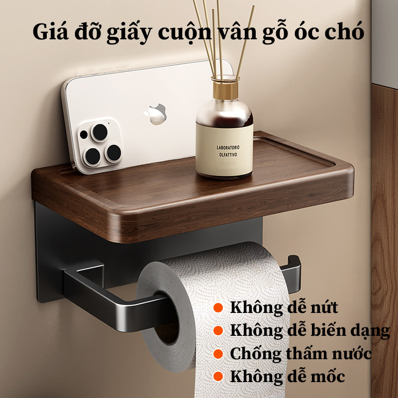 Giá Treo & Kệ Đa Năng Cho Cuộn Giấy Vệ Sinh - Chất Liệu Gỗ Óc Chó/Vân Gỗ Hồng Đào Cao Cấp, Mạnh Mẽ & Bền