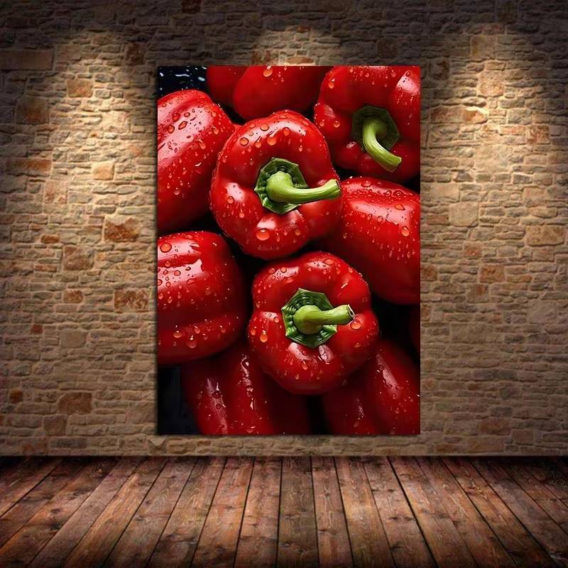 Trái Cây Series Cam Ớt Dâu Táo Kiwi Canvas Tranh Trang Trí Nhà Bếp Nghệ Thuật Trang Trí Tường Nhà Vải Poster