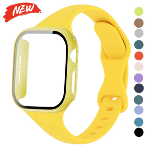 Dây đeo silicon mỏng + Vỏ kính cho Apple Watch Series11 / 10 46mm 42mm Ultra3 / 2 / 1 49mm 44mm 40mm 45mm 41mm 9 8 7 6 5 SE3