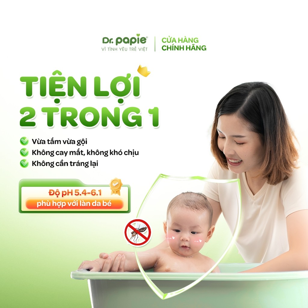 [500ml] Combo 2 Nước Tắm Gội 2 IN 1 Chiết Xuất Trà Shan Tuyết Giảm Mẩn Đỏ Rôm Sảy Dr.Papie dành cho bé sơ sinh