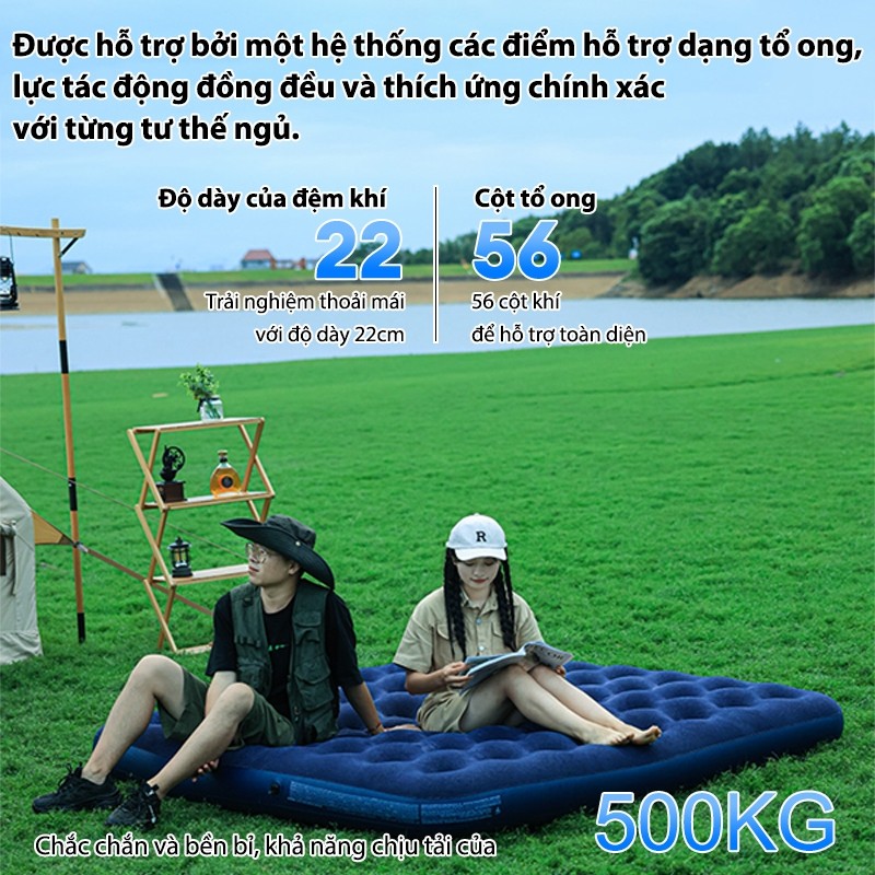 Nệm Hơi Cao Cấp Kèm Bơm Điện - Đệm Hơi Đơn Đôi Gấp Gọn Đa Năng, Dùng Trong Nhà Ngoài Trời Cho Cắm Trại, Văn Phòng