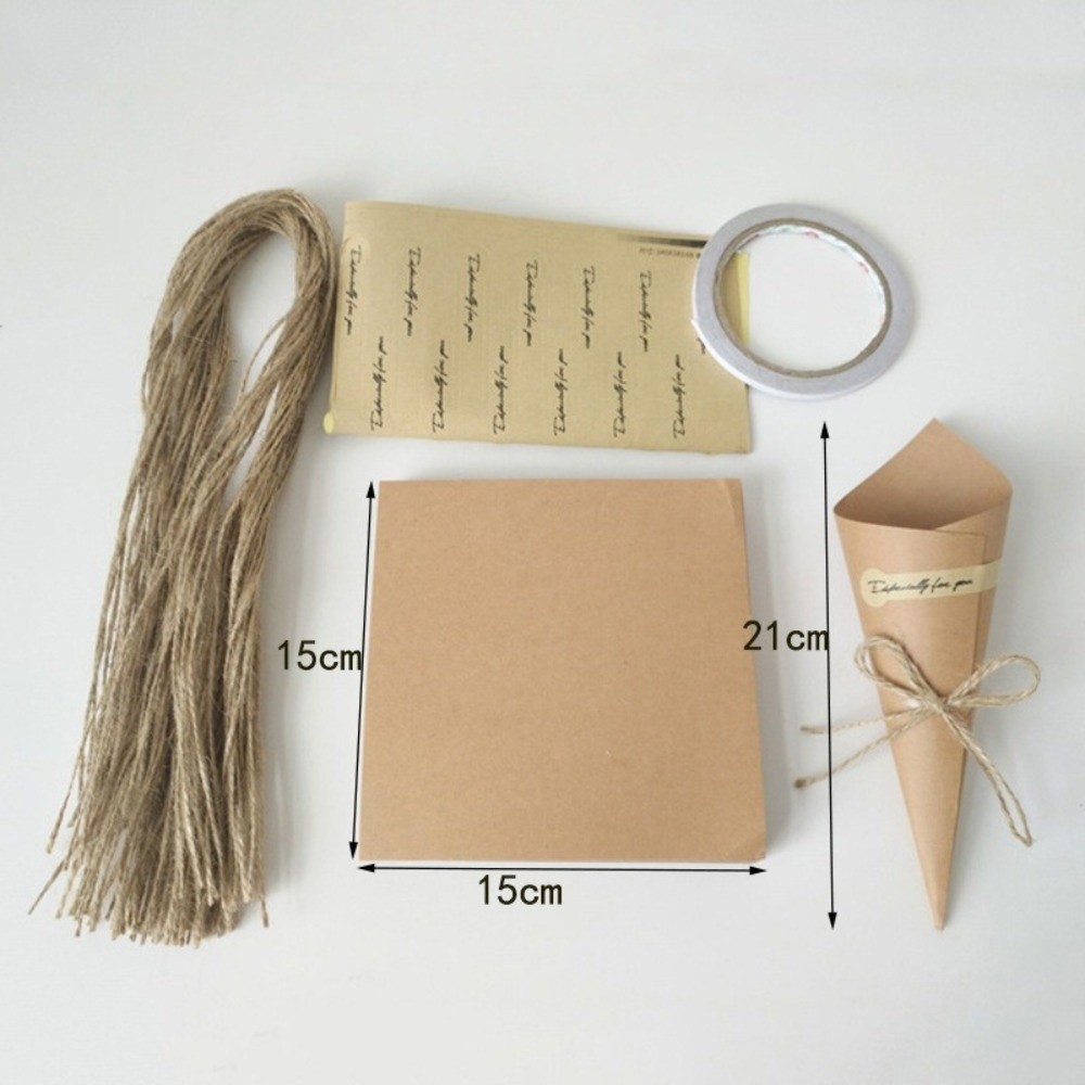 BEABOUT 50 Chiếc Ống Gói Bó Hoa, DIY Handmade Giấy Kraft Hoa Nón Giá Đỡ, Phong Cách Cổ Điển Có Dây Thẻ Confetti Giá Đỡ Trang Trí Đám Cưới