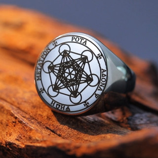 Skyrim Metatron Cube Ring thép không gỉ - Bùa hộ mệnh thiêng liêng với hình dạng hình học của archangel