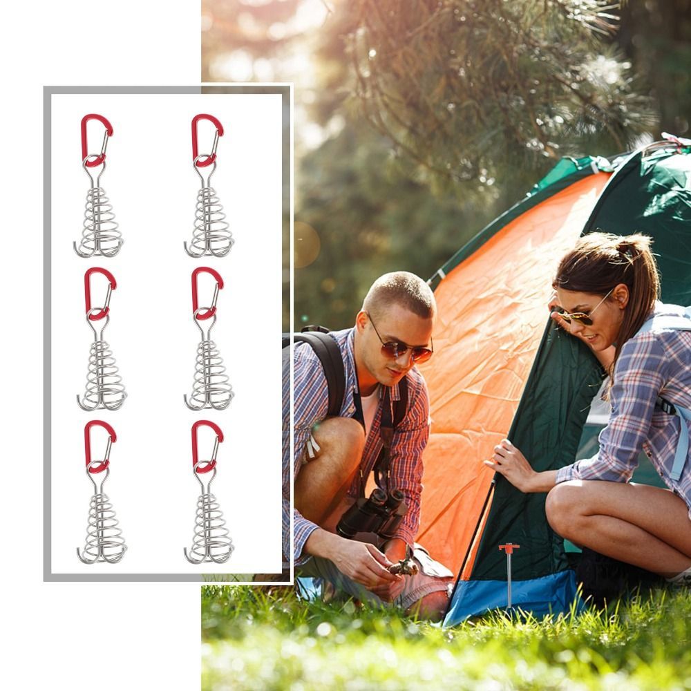 DARON 6 Chiếc Cắm Trại Ngoài Trời Sàn Móng Tay, Khóa Lò Xo Hợp Kim Nhôm Lều Bạch Tuộc Khóa Dây, Dây Gió Co Giãn Xương Cá Thép Không Gỉ Cố Định Lều Khóa Dây Chống Gió