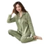 Hàng sẵn có Mùa Thu Hố Dải Bộ Đồ Ngủ Nữ Ve Áo Cardigan Quần Dài Tay Bộ Đồ Ngủ Nữ Gấu Ngọt Ngào Homewear Suit