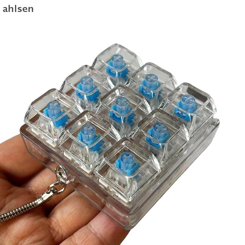 Ahlsen 4 / 9 Phím Bàn Phím Cơ Trục Máy Kiểm Tra Bàn Phím LED Chìa Khóa Đồ Chơi Giảm Căng Thẳng DIY Fidget Nút Keycap Fidget Móc Khóa Đồ Chơi PH