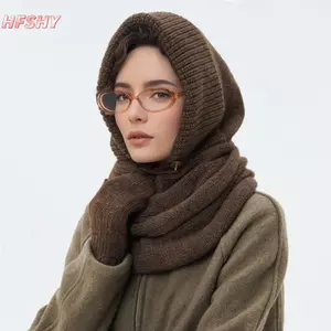 HFSHY Mũ Beanie Nữ Màu Trơn Cổ Dệt Kim - Chống Lạnh Ngoài Trời