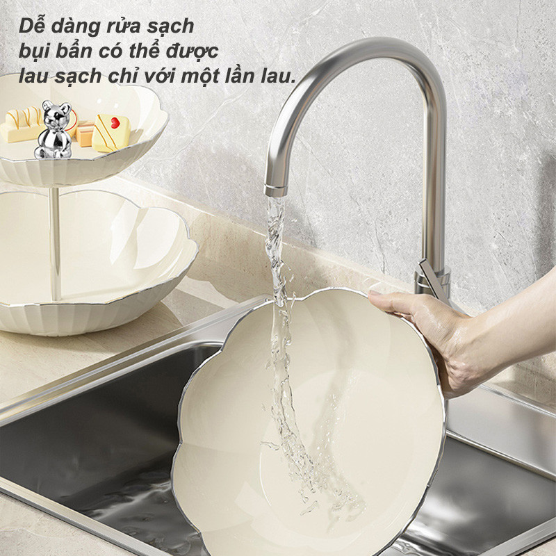 Khay Đựng Bánh Kẹo 3 Tầng Họa Tiết Gấu Màu Trắng-Nhựa Cao Cấp Decor Phòng Khách, Để Bàn Sang Trọng