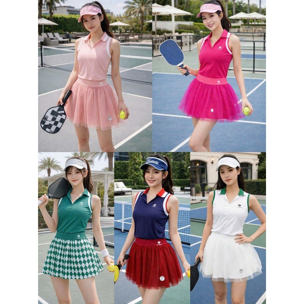 [PICKLEBALL QC1] Set thể thao Pompeche , áo lulu kết hơp Chân váy xoè tutu tập pickleball, tennis, gofl