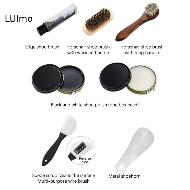 LUImo HorseHair Giày Bộ Bàn Chải Da Chăm Sóc Làm Sạch Dụng Cụ Đánh Bóng Bụi Shoehorn Trắng Giày Bộ Bảo Trì Mềm Giặt SBS