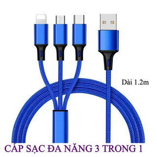 Dây Cáp sạc  bọc dù 3 trong 1 đa năng nhiều màu sắc / dài 1.2m . Dùng cho nhiều dòng điện thoại  - Hàng sẵn kho
