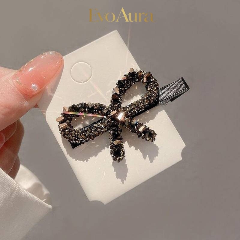 Kẹp Tóc Đính Đá Pha Lê Sang Trọng Hàn Quốc - Kẹp Bên Mái Hình Nơ Cao Cấp Cho Nữ Hot Trend