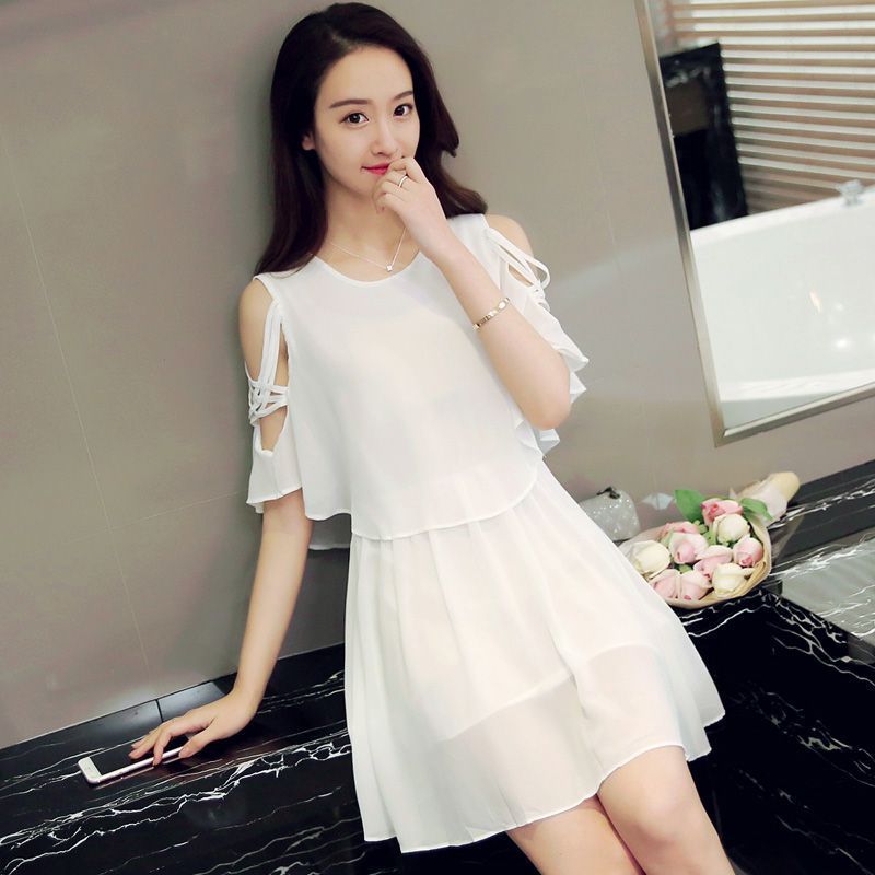 Đầm Chiffon Mùa Hè Cắt Eo,Kích Cỡ Lớn Thời Trang Nữ Thời Thượng Giảm Tuổi, Đa Năng